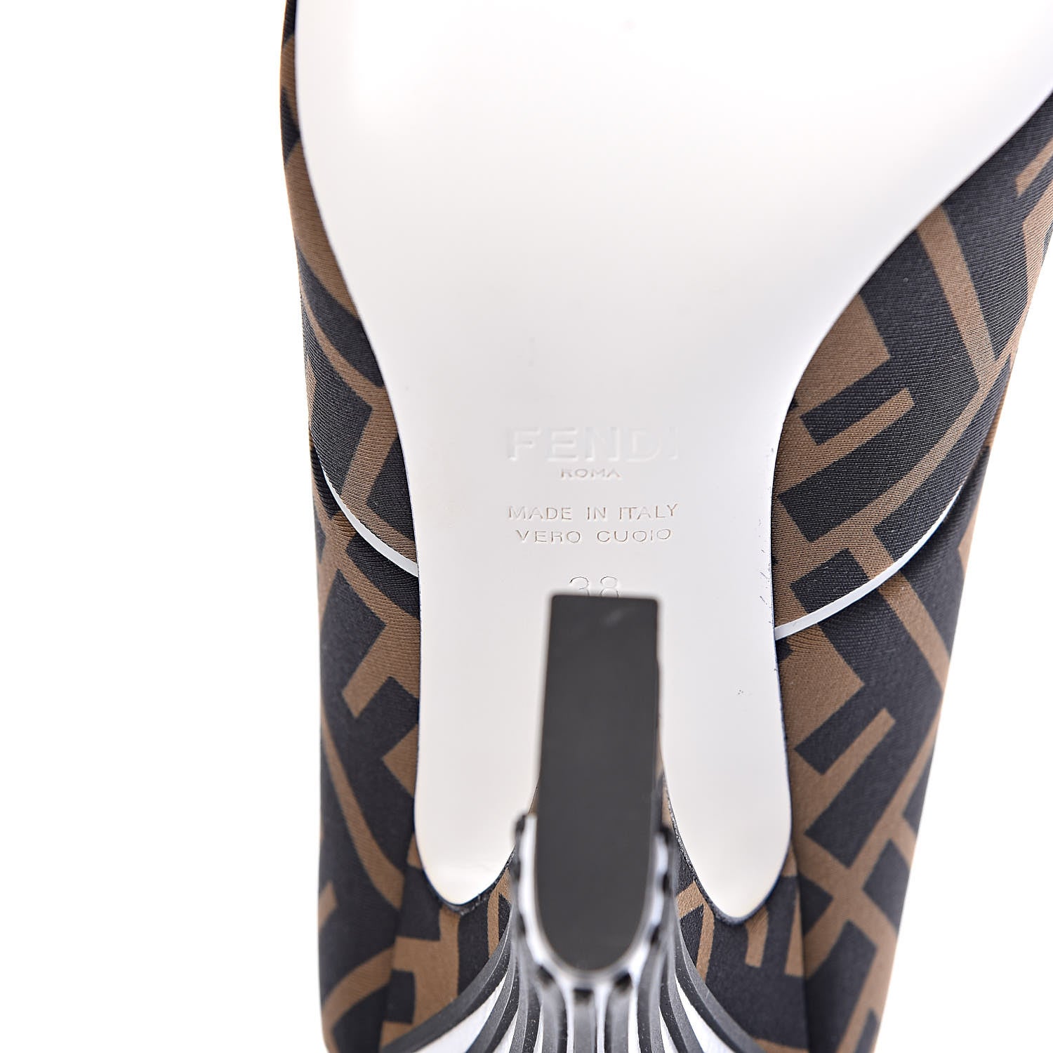 Fendi Lycra Film FF FFreedom Decollete Pumps 38 Tobacco Moro White 6 of 8
