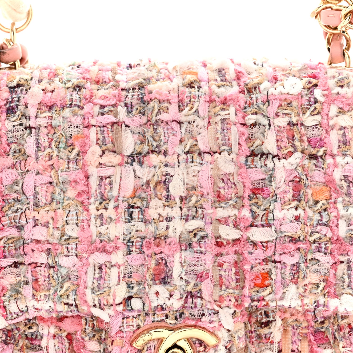 Chanel Tweed Mini Pearl Handle Flap Pink Beige Orange Ecru 8 of 12