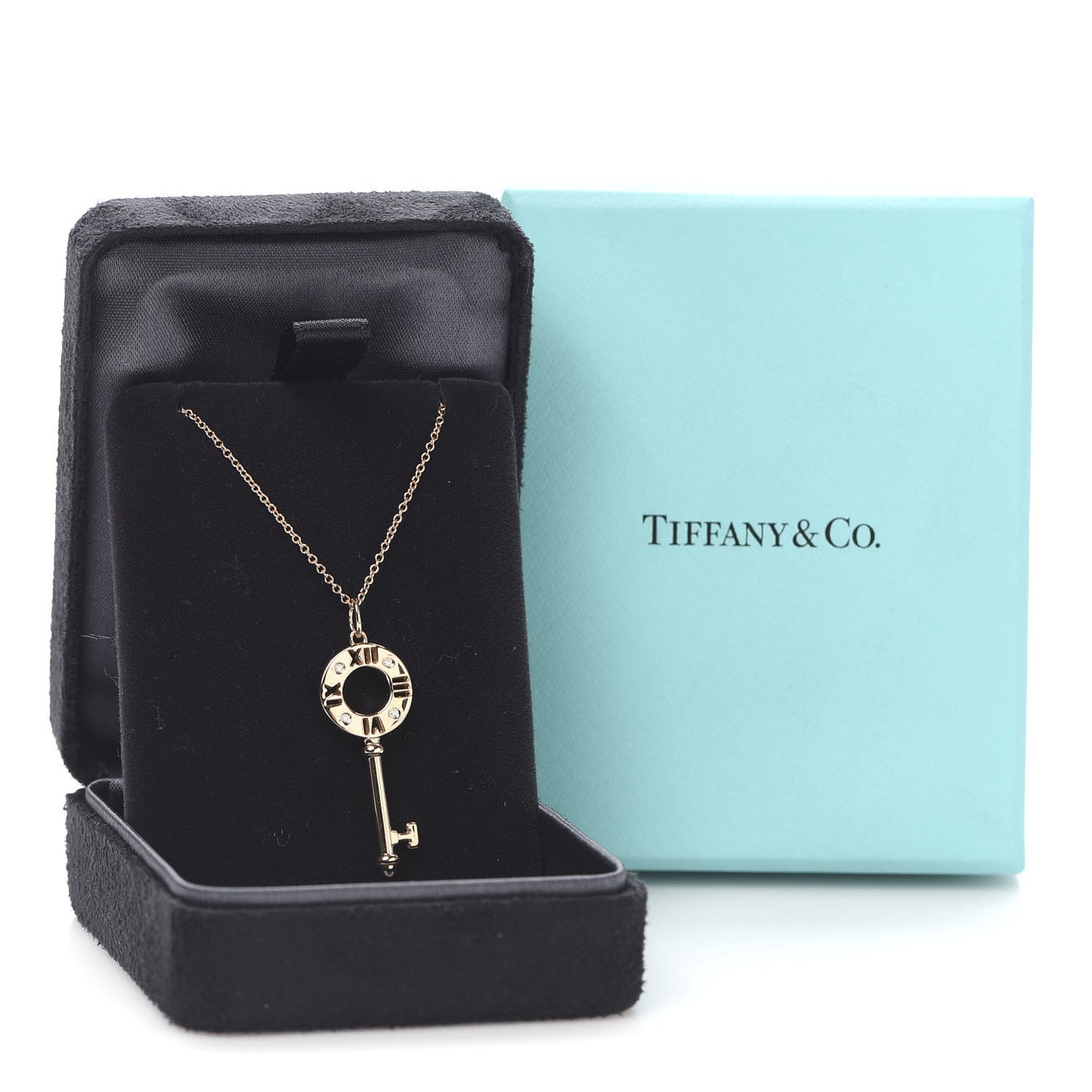 18K Rose Gold Diamond Atlas Pierced Key Pendant Necklace