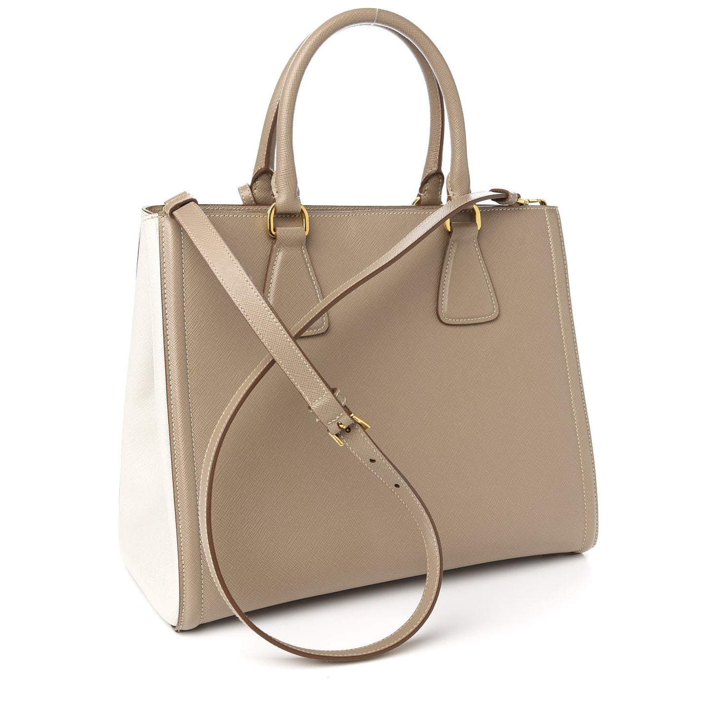 Saffiano Lux Medium Bi-Color Tote Visone Talco