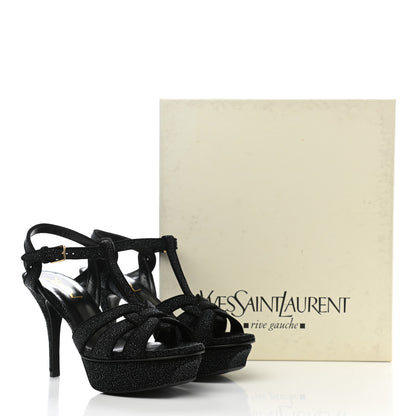 Saint Laurent Glitter Effect Calfskin Tribute 75 Platform Sandals 35.5 Black 9 of 9