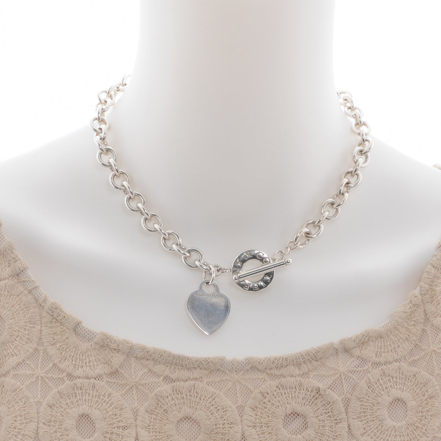 Sterling Silver Heart Tag Toggle Necklace