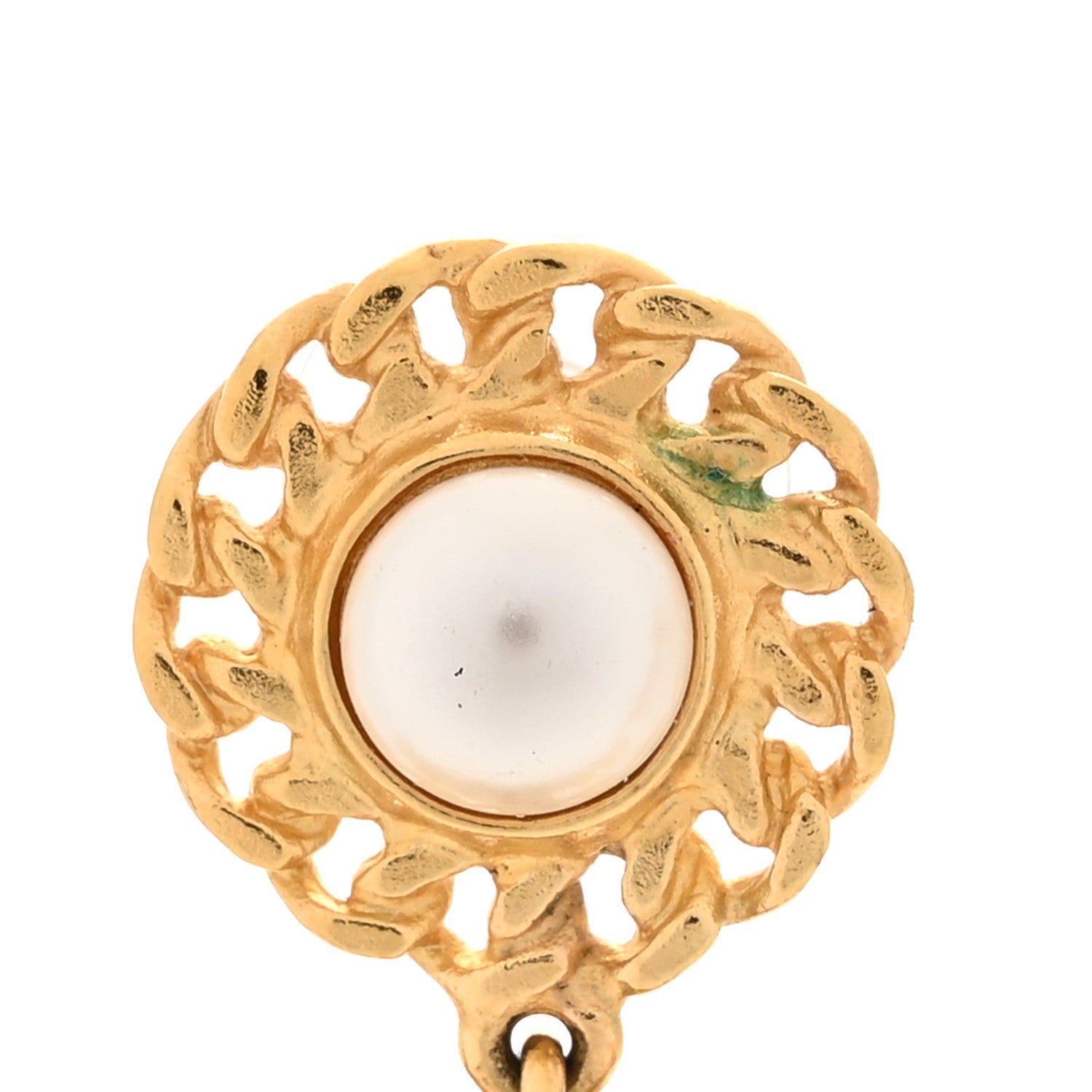 Chanel Metal Pearl CC Chain Drop Earrings Gold 5 of 8