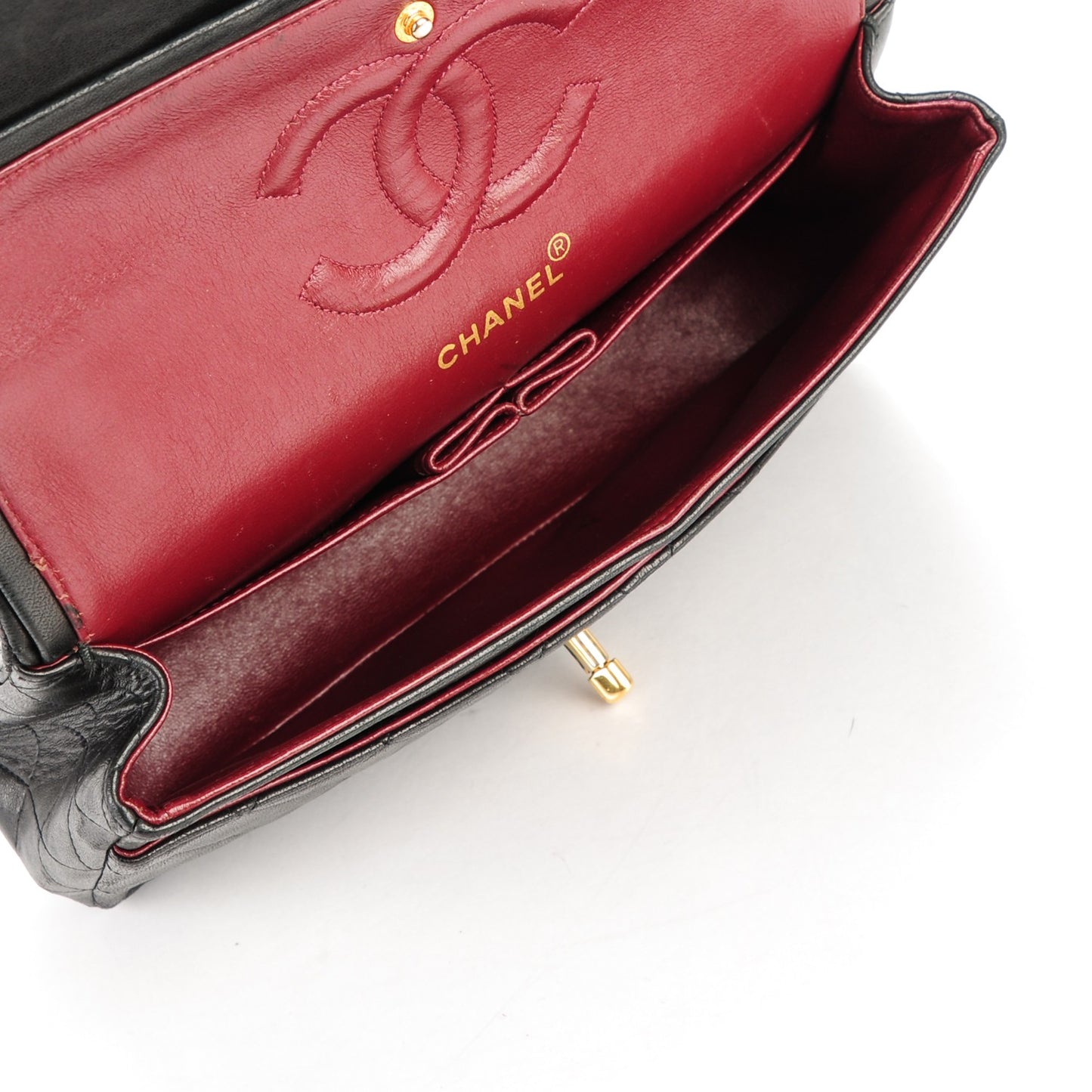 Lambskin Quilted Medium Double Flap Black