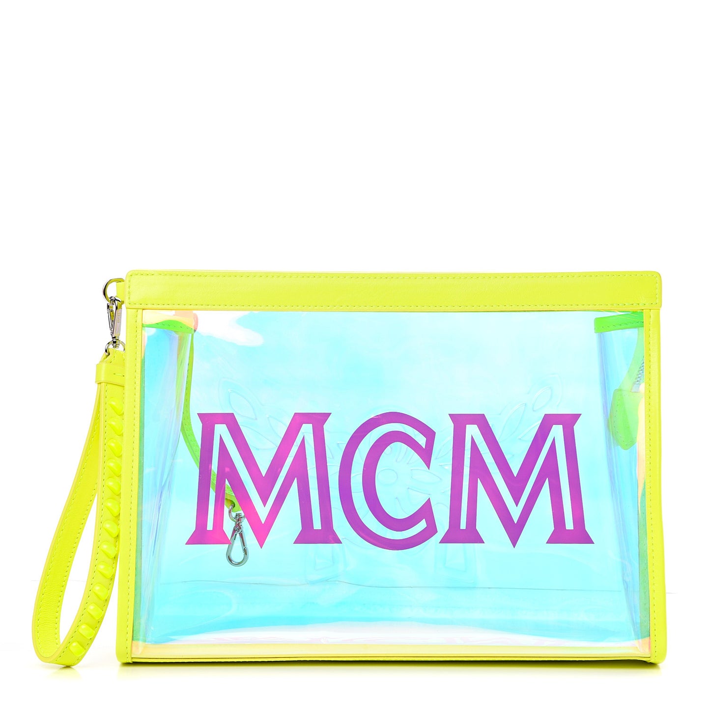 Iridescent PVC Wristlet Neon Yellow