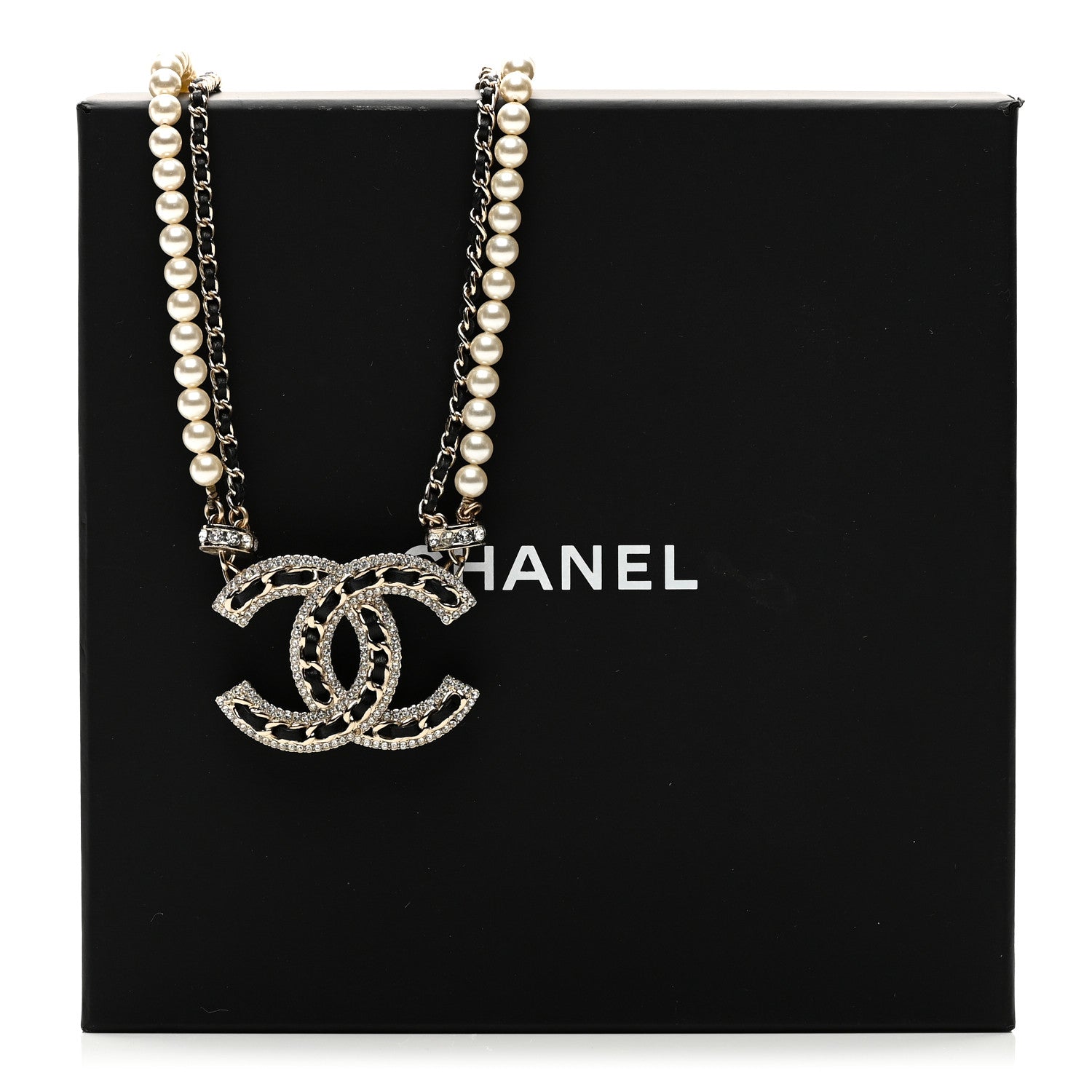 Chanel Crystal Pearl Lambskin CC Chain Choker Gold Black 6 of 6