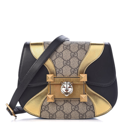 Gucci GG Supreme Monogram Small Osiride Shoulder Bag Black Gold 1 of 13