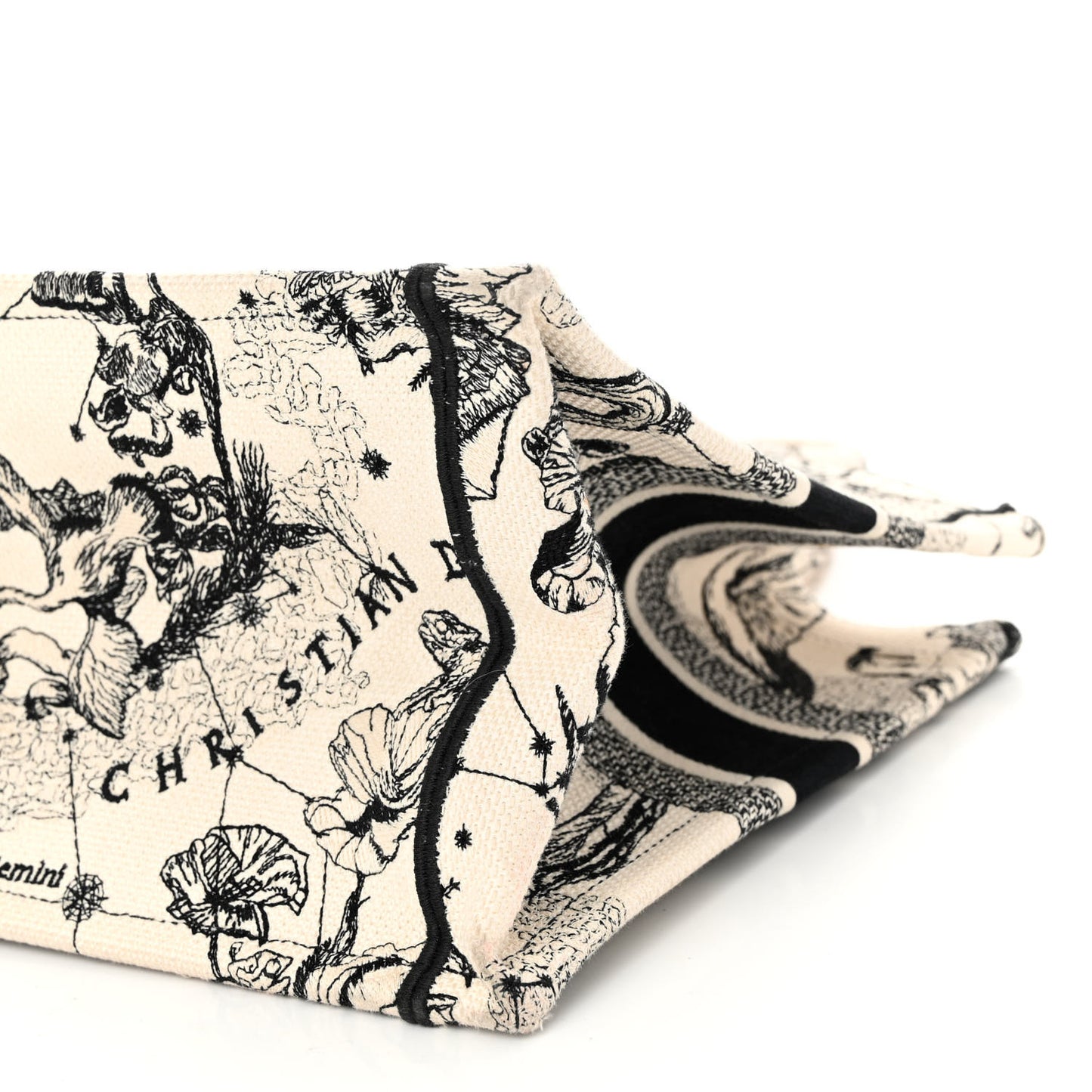Canvas Zodiac Toile De Jouy Embroidered Medium Book Tote Latte