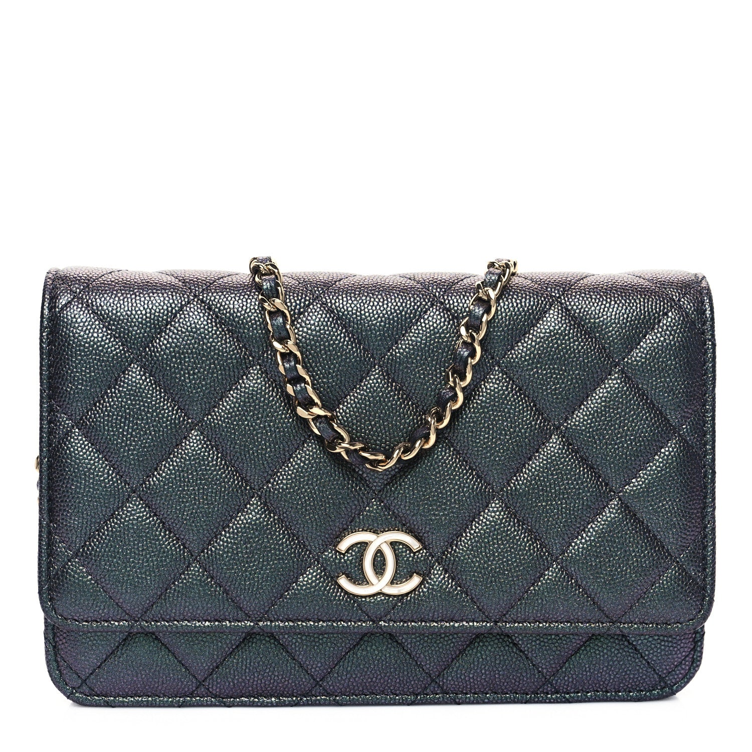 Chanel Iridescent Caviar Quilted Wallet on Chain WOC Dark Blue 1 of 13
