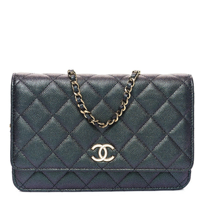 Chanel Iridescent Caviar Quilted Wallet on Chain WOC Dark Blue 1 of 13