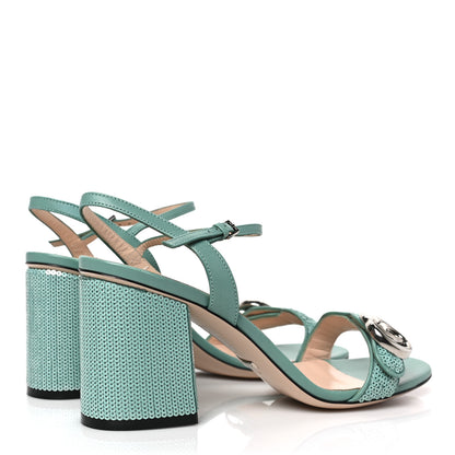 Gucci Sequin Satin Malaga Kid GG Marmont Ankle Wrap 75mm Sandals 38 Water Green Verde Chiaro Light Water Green 4 of 8