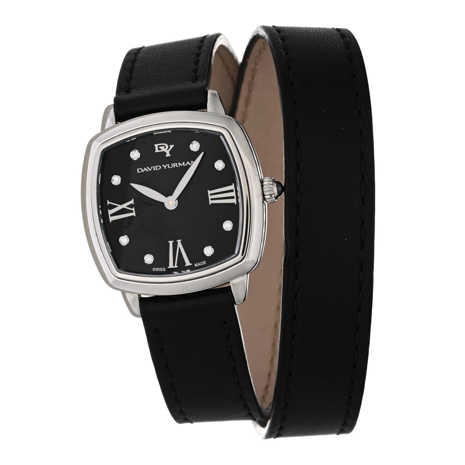 David Yurman Stainless Steel Calfskin Diamond 27mm Albion Wrap Quartz Watch Black 1 of 4