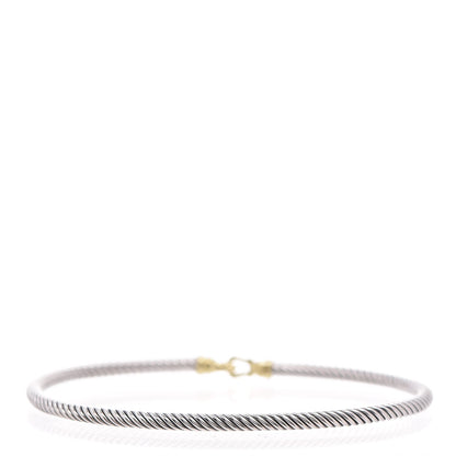 David Yurman Sterling Silver 18K Yellow Gold 3mm Cable Buckle Bracelet 3 of 4
