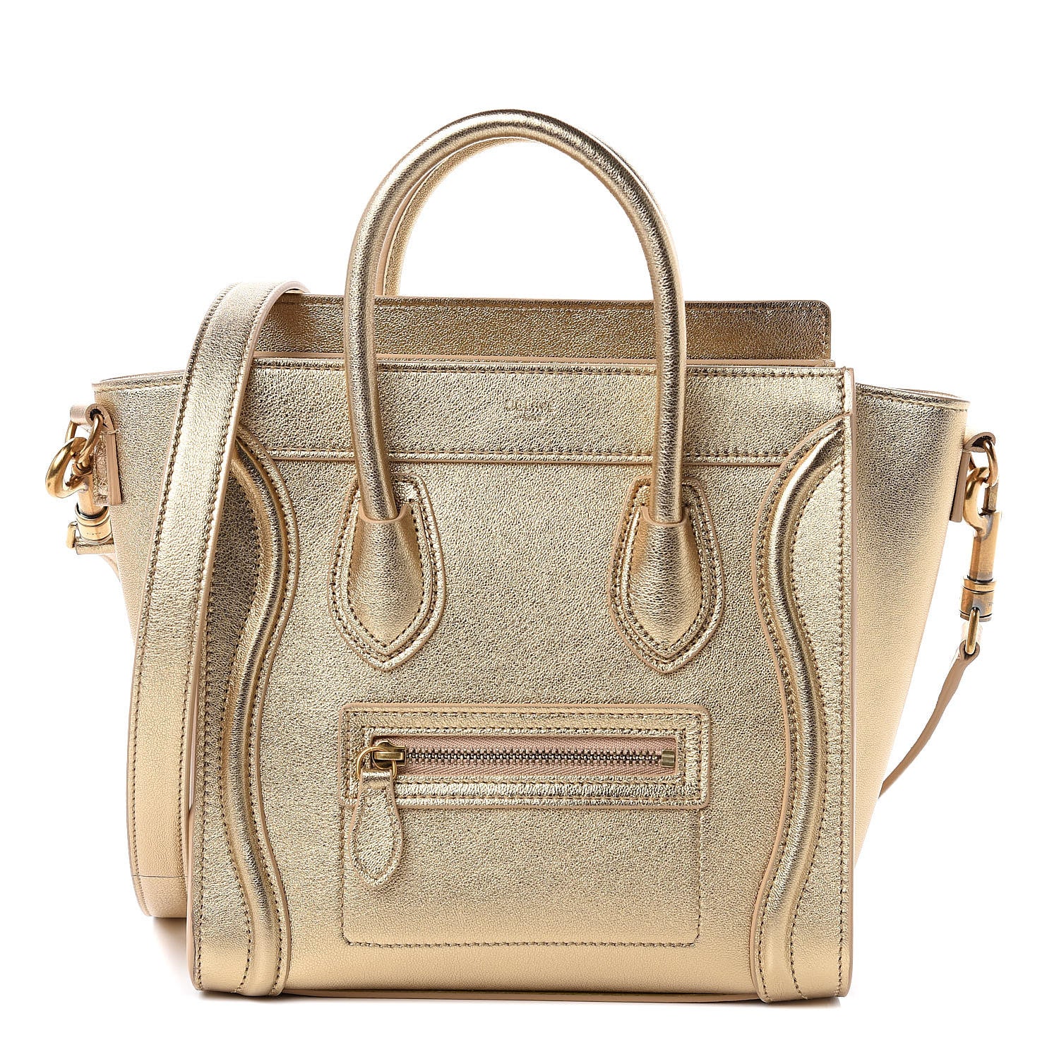 Celine Laminated Lambskin Nano Luggage Gold 1 of 10