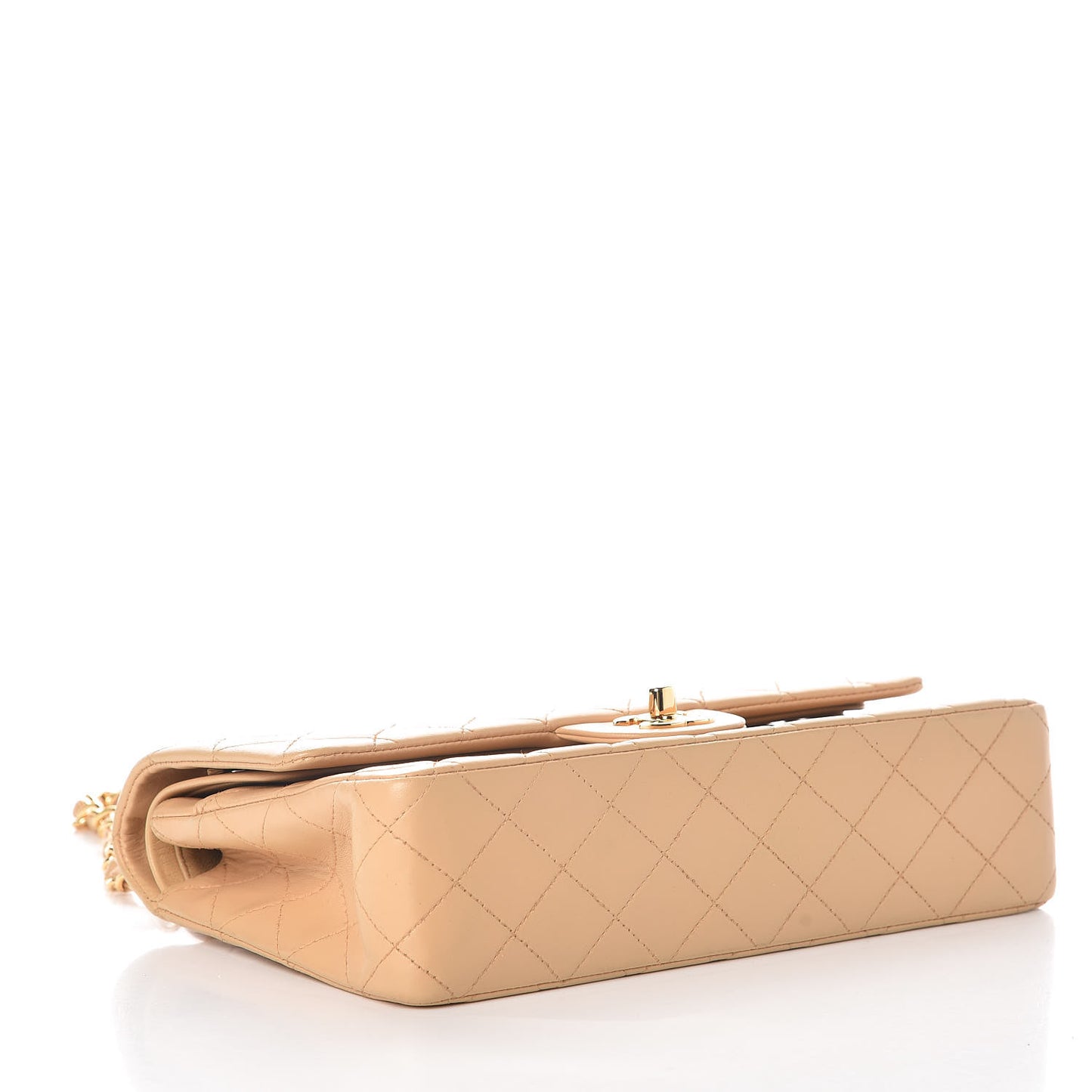 Lambskin Quilted Medium Double Flap Beige
