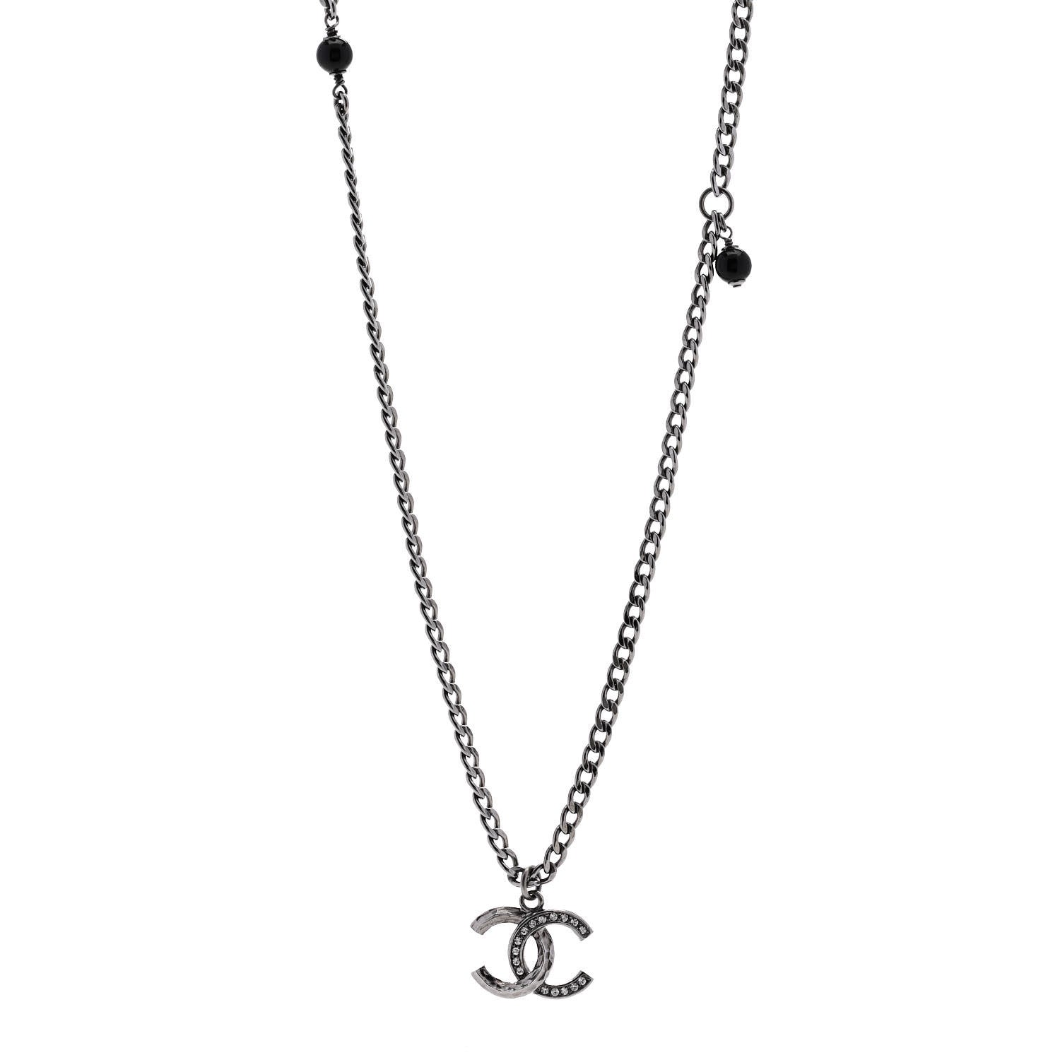 Chanel Crystal Textured CC Pendant Necklace Ruthenium 1 of 6