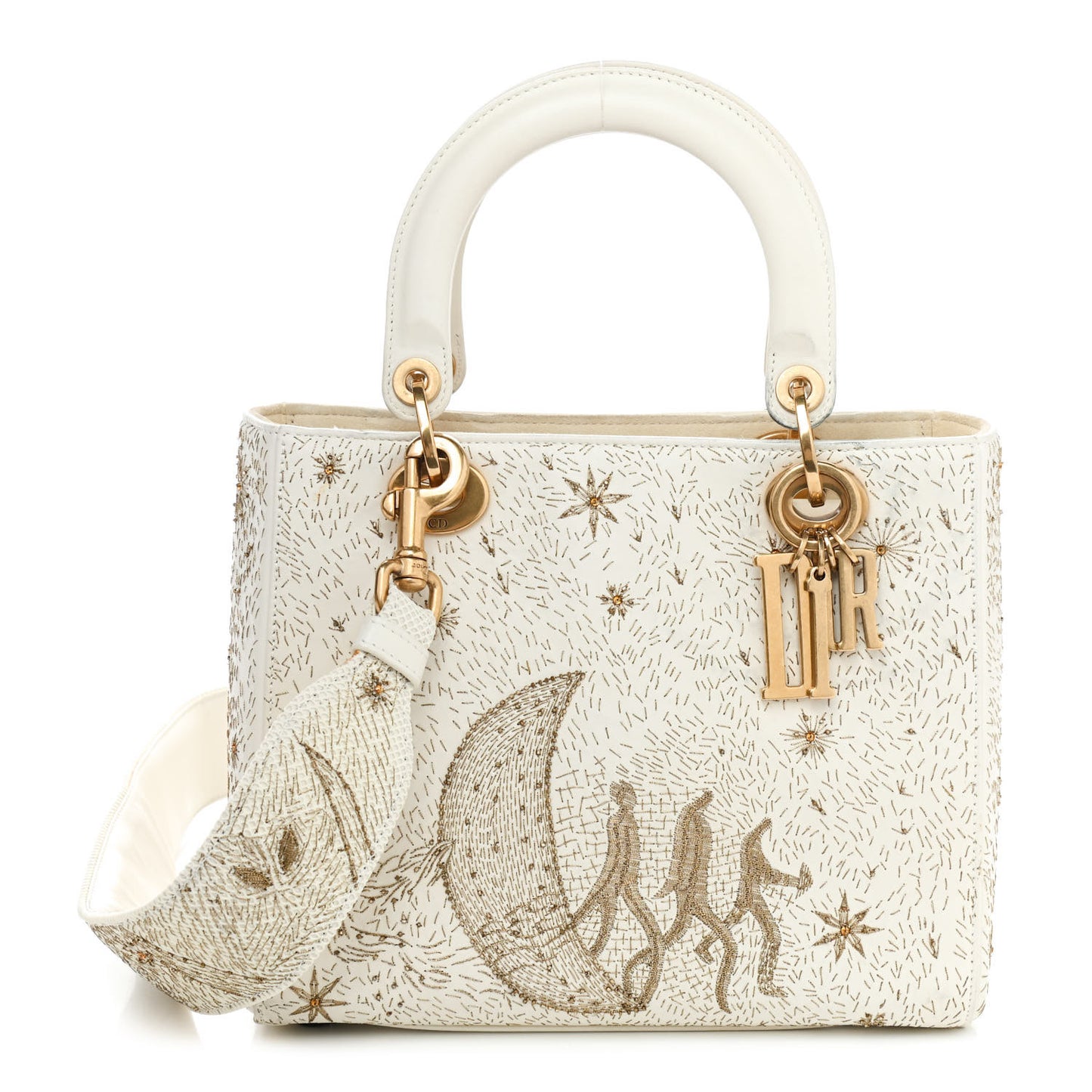 Smooth Calfskin Embroidered The Moon in My Eyes Medium Lady Dior White