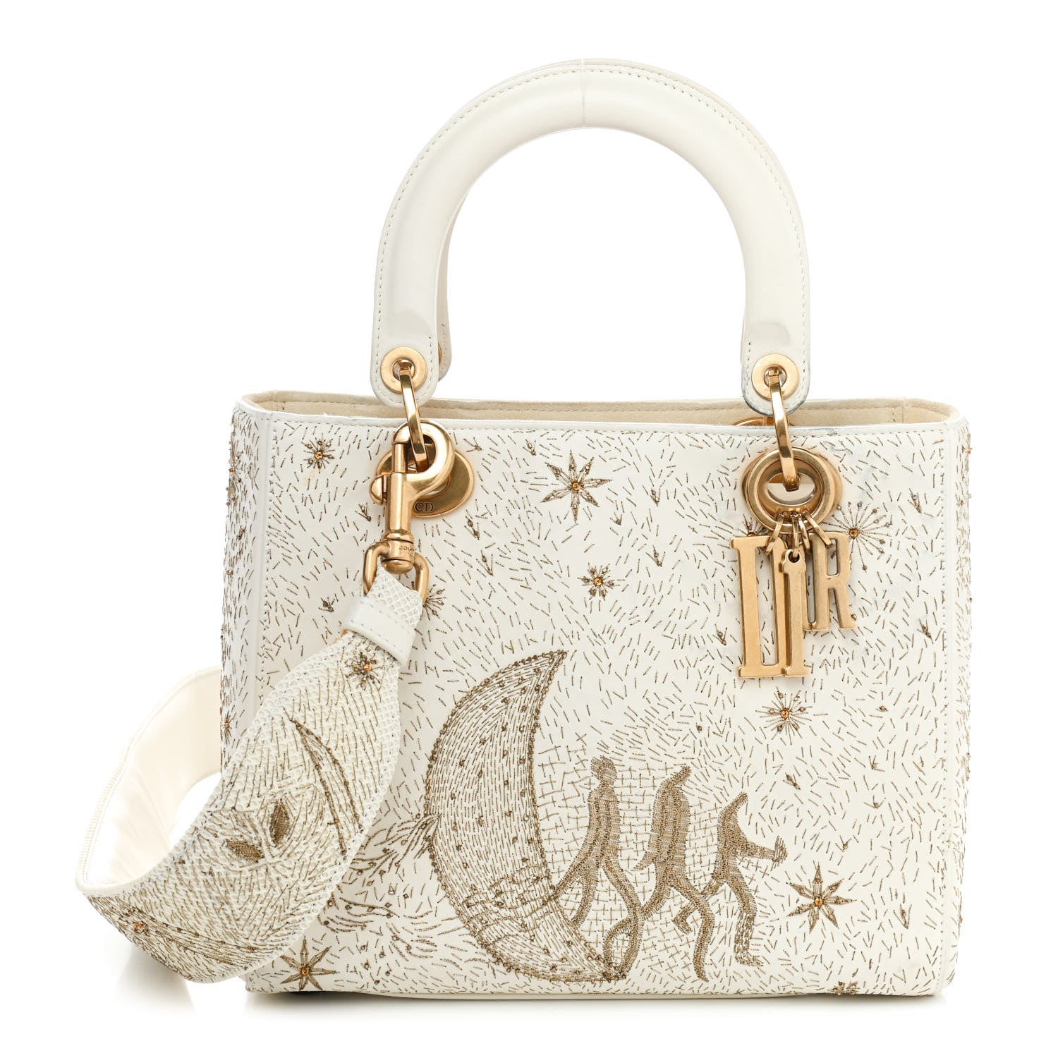 Christian Dior Smooth Calfskin Embroidered The Moon in My Eyes Medium Lady Dior White 1 of 13