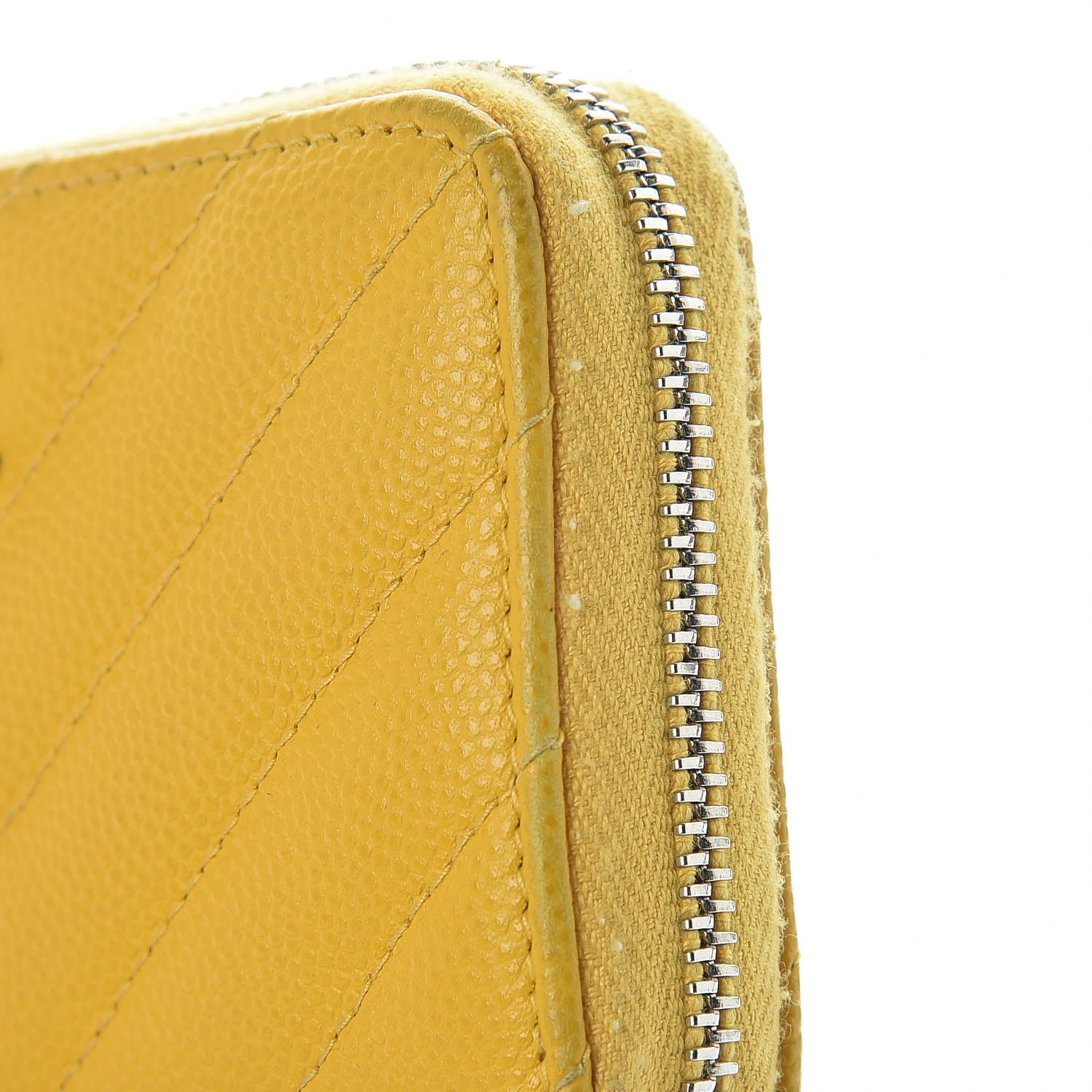 Chanel Caviar Chevron Quilted Zip Coin Purse Yellow 10 of 10