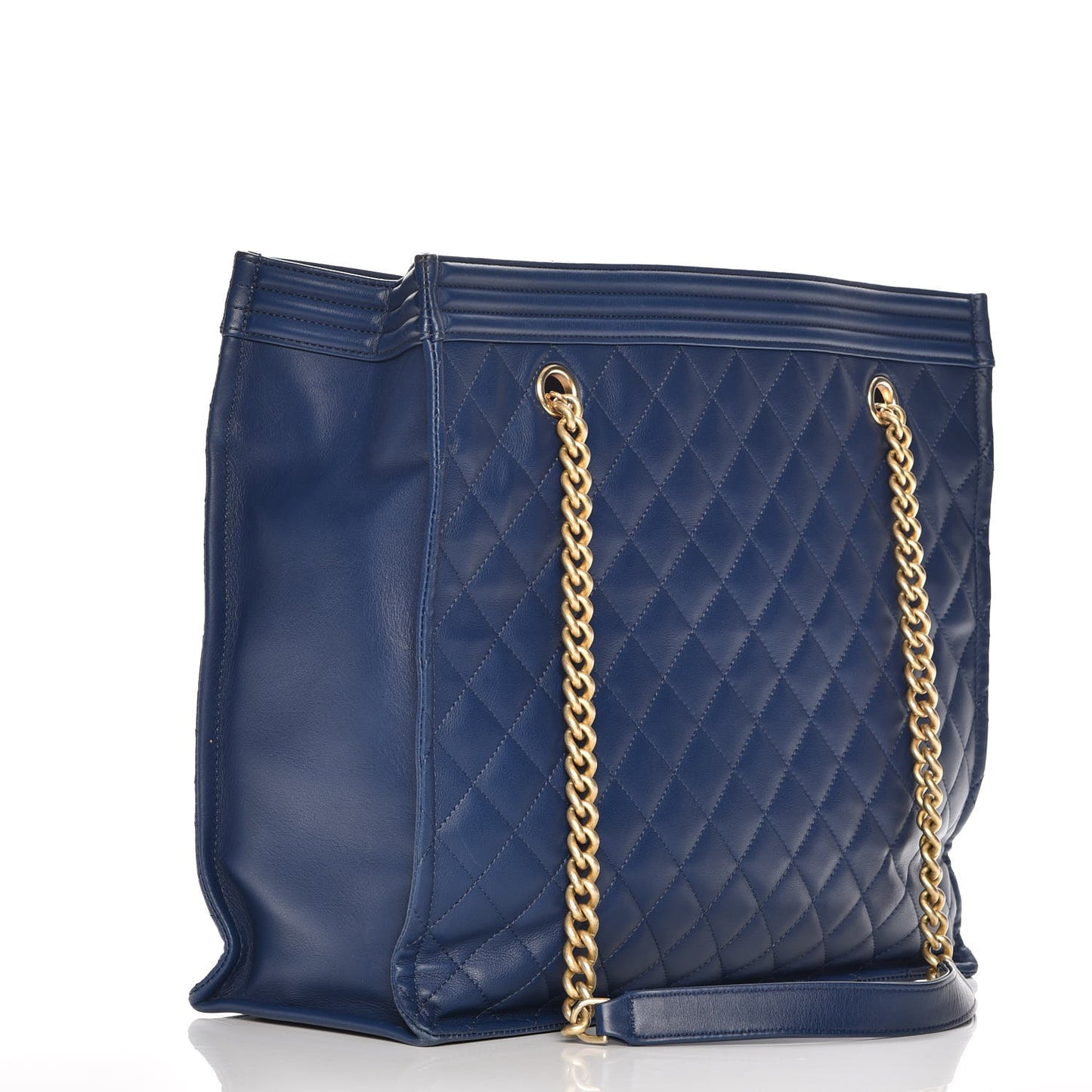 Calfskin Quilted Large Boy Tote Navy