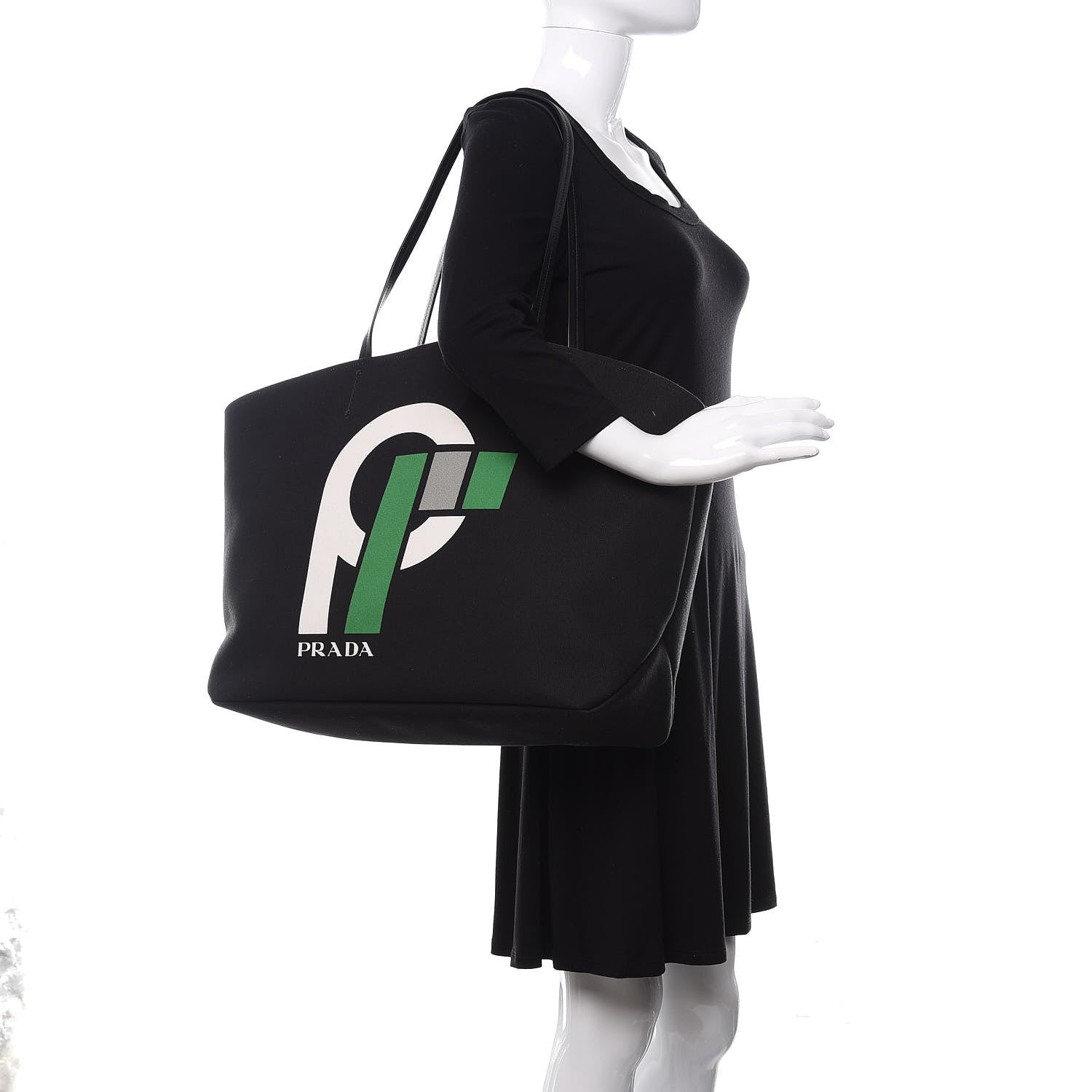Prada Canvas Racing Logo Tote Black 2 of 12