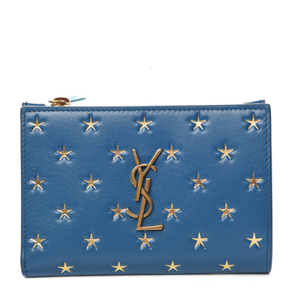Saint Laurent Calfskin Star Print Monogram Fragments Wallet Blue 1 of 8