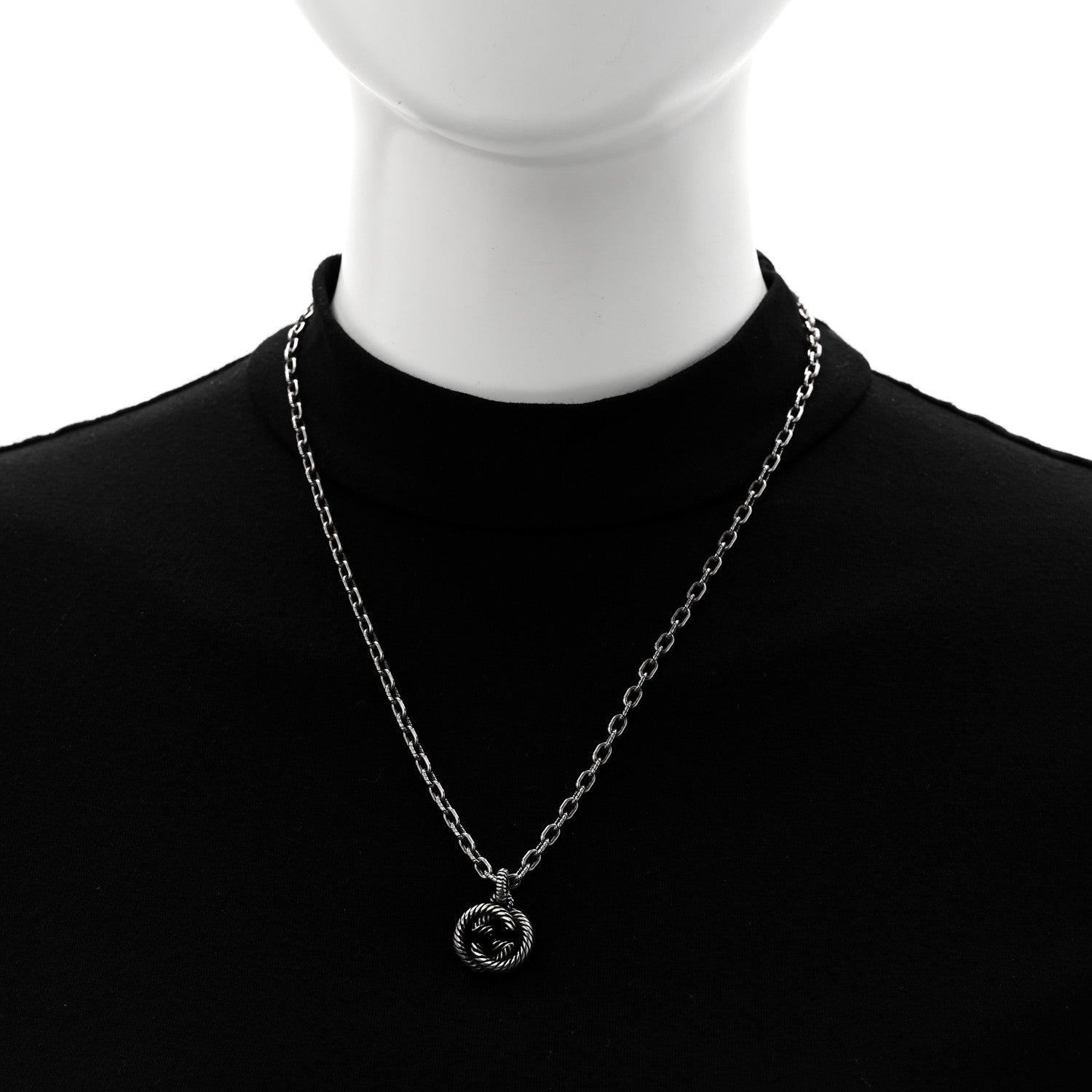 Gucci Sterling Silver Textured Interlocking G Pendant Necklace