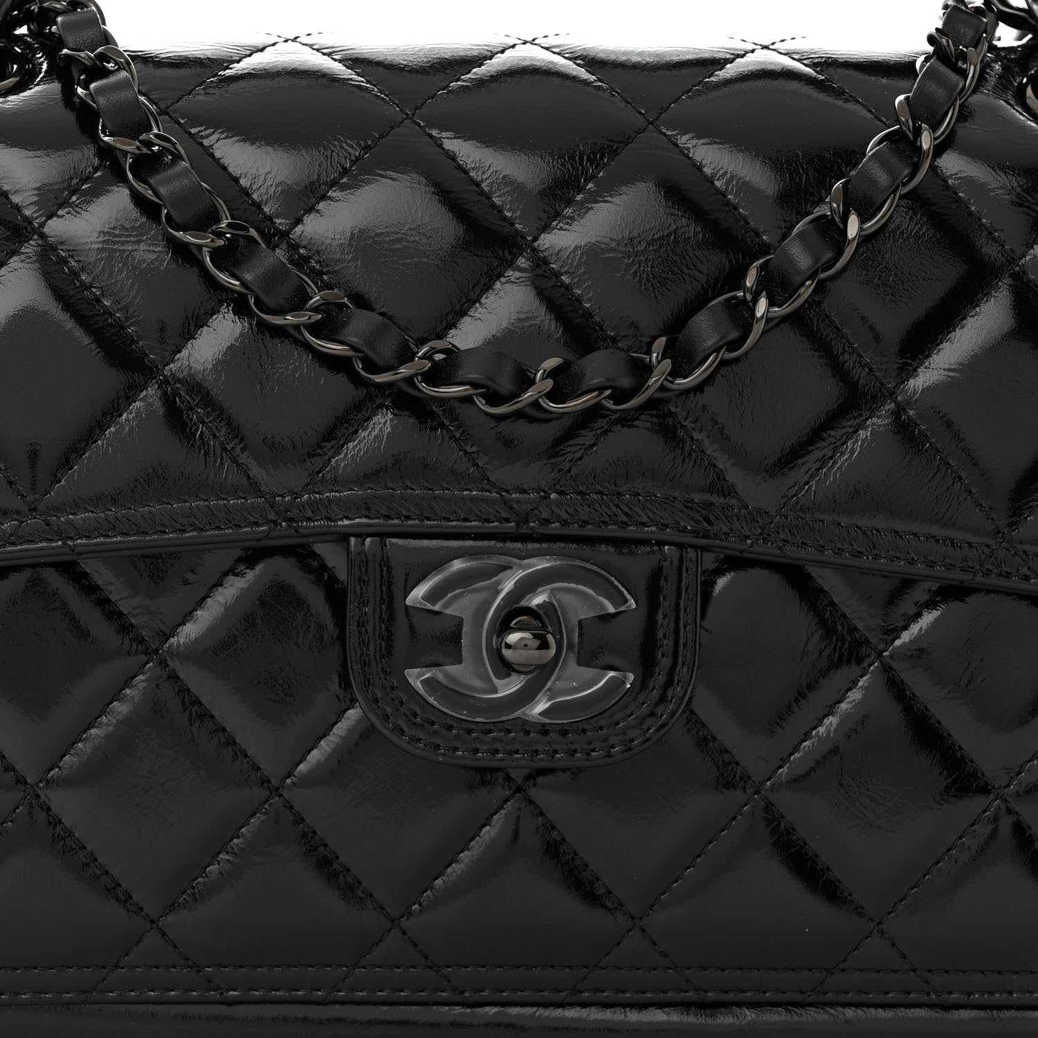 Chanel Shiny Crumpled Calfskin Quilted Large Double You Flap So Black 8 of 10