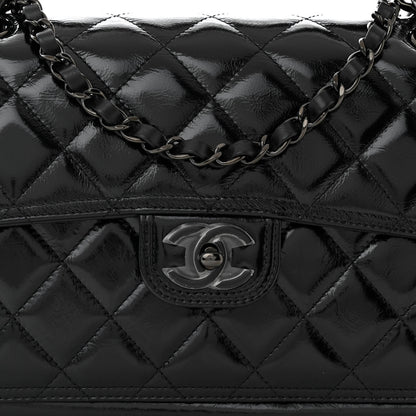 Chanel Shiny Crumpled Calfskin Quilted Large Double You Flap So Black 8 of 10