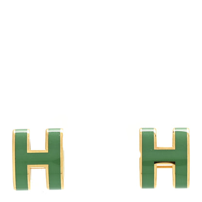 Hermes Gold Lacquered Mini Pop H Earrings Malachite 1 of 5