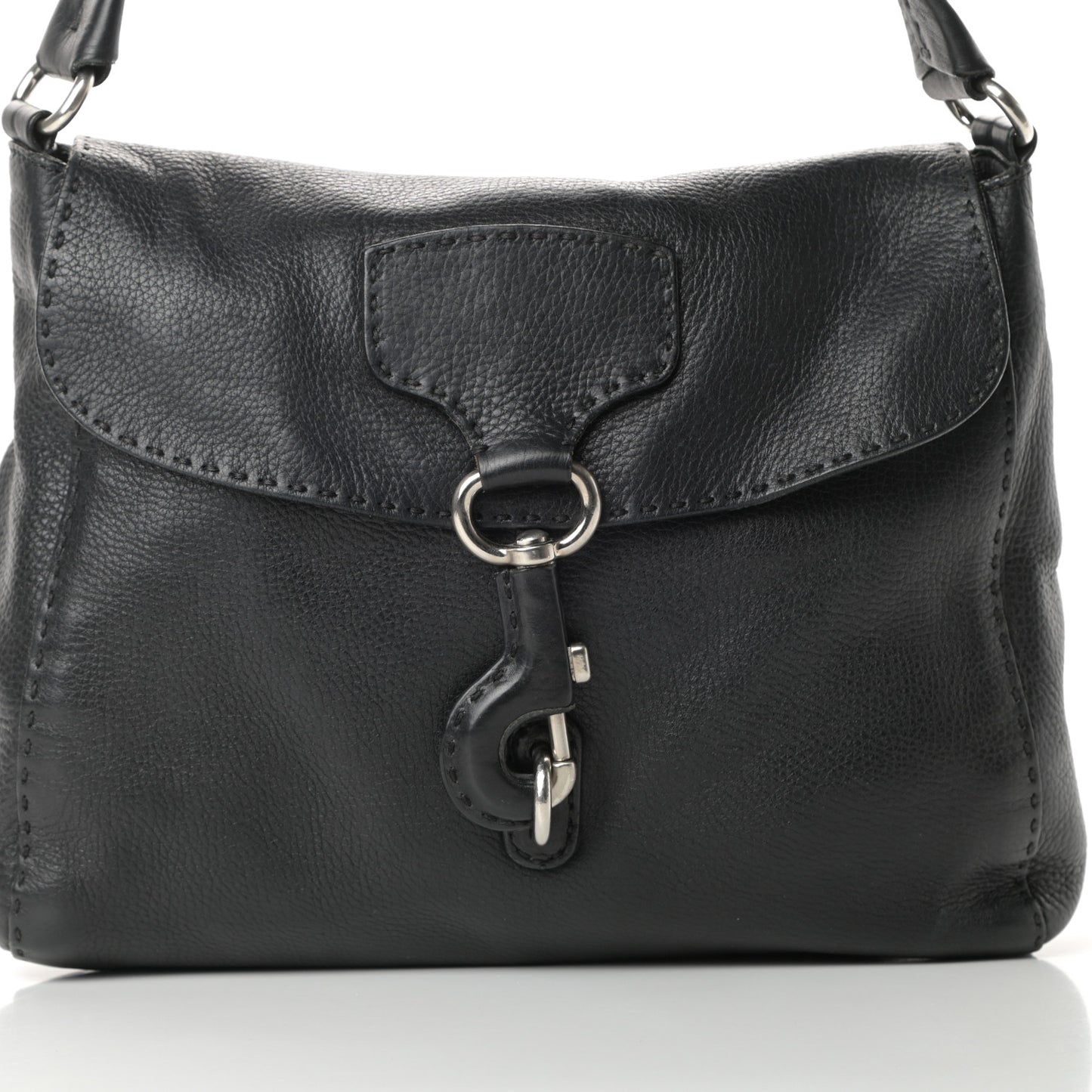 Vitello Daino Shoulder Flap Bag Black