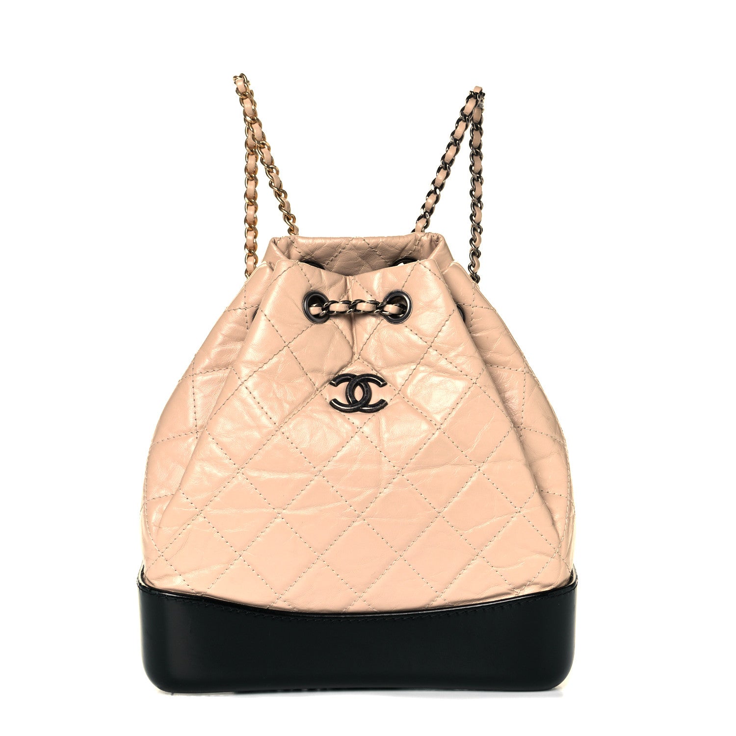 Chanel Aged Calfskin Quilted Small Gabrielle Backpack Beige Black 1 of 12