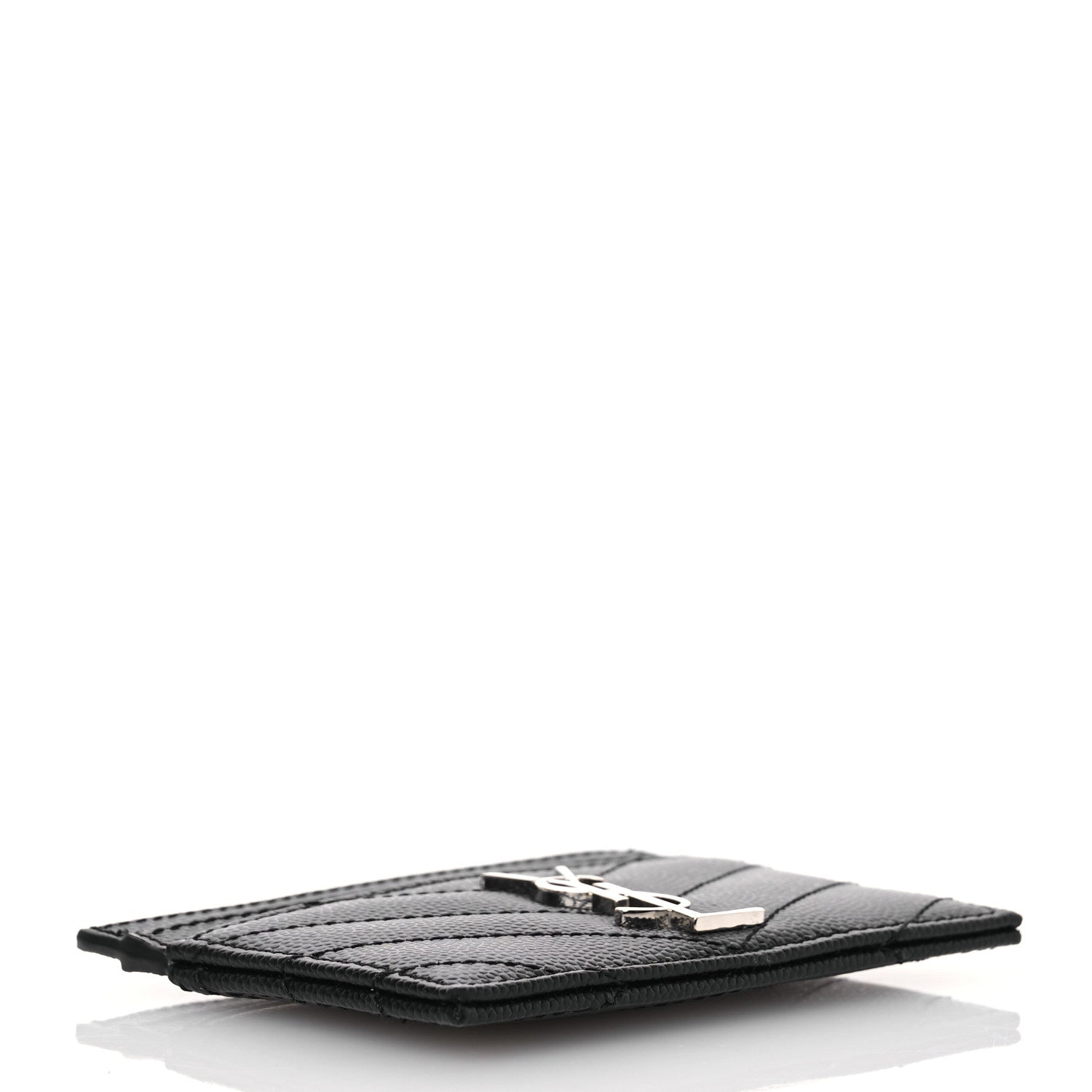 Saint Laurent Grain De Poudre Matelasse Chevron Monogram Credit Card Case Black 4 of 12