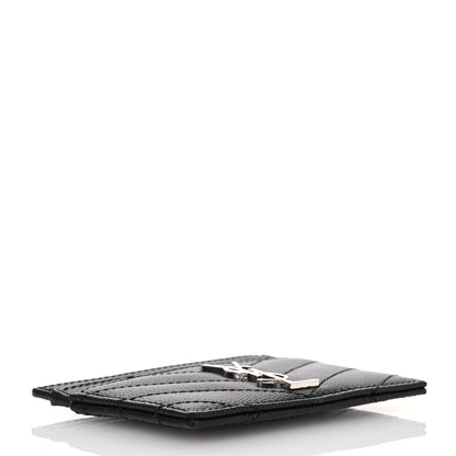 Saint Laurent Grain De Poudre Matelasse Chevron Monogram Credit Card Case Black 4 of 12