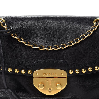 Prada Glace Calf Studded Pushlock Chain Shoulder Bag Black 10 of 11
