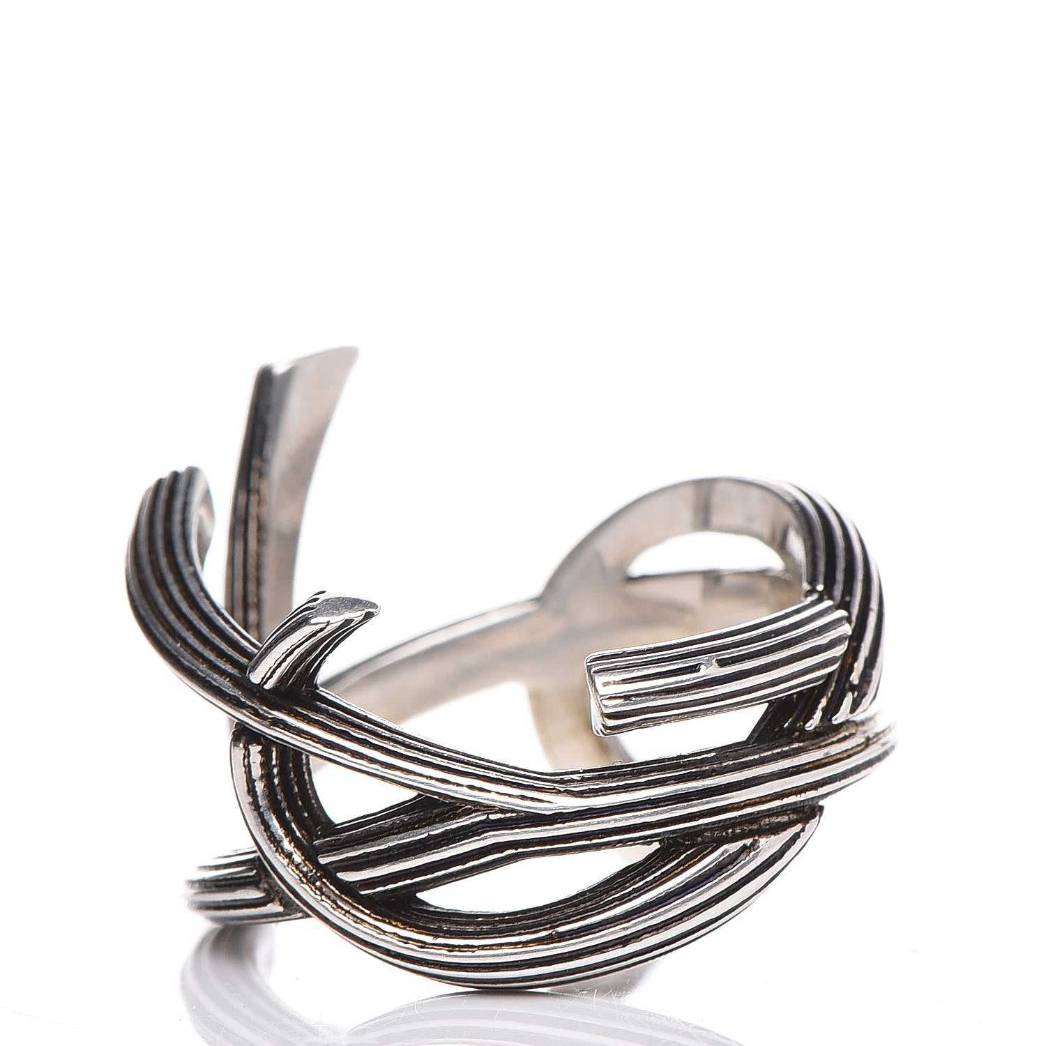 Saint Laurent Straited Brass Monogram Ring 6 Oxidized Silver 4 of 6