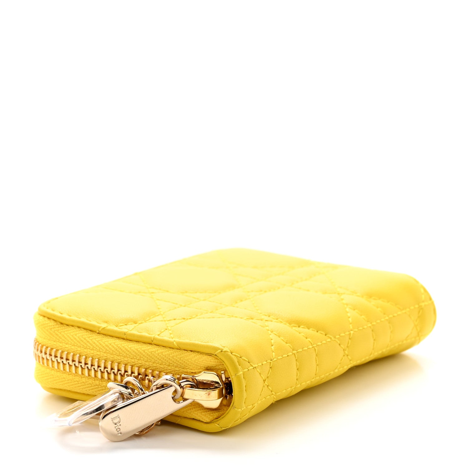 Christian Dior Lambskin Cannage Small Lady Dior Voyageur Coin Purse Yellow 4 of 8