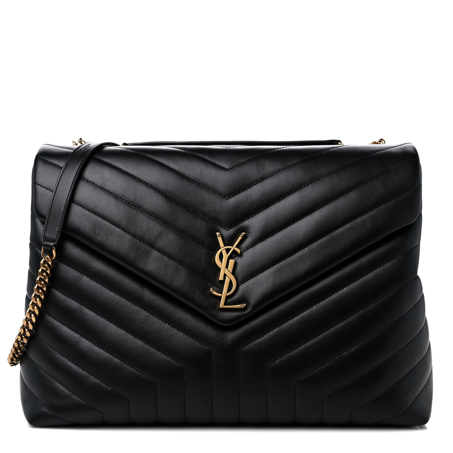 Calfskin Y Quilted Monogram Large Loulou Chain Satchel Black