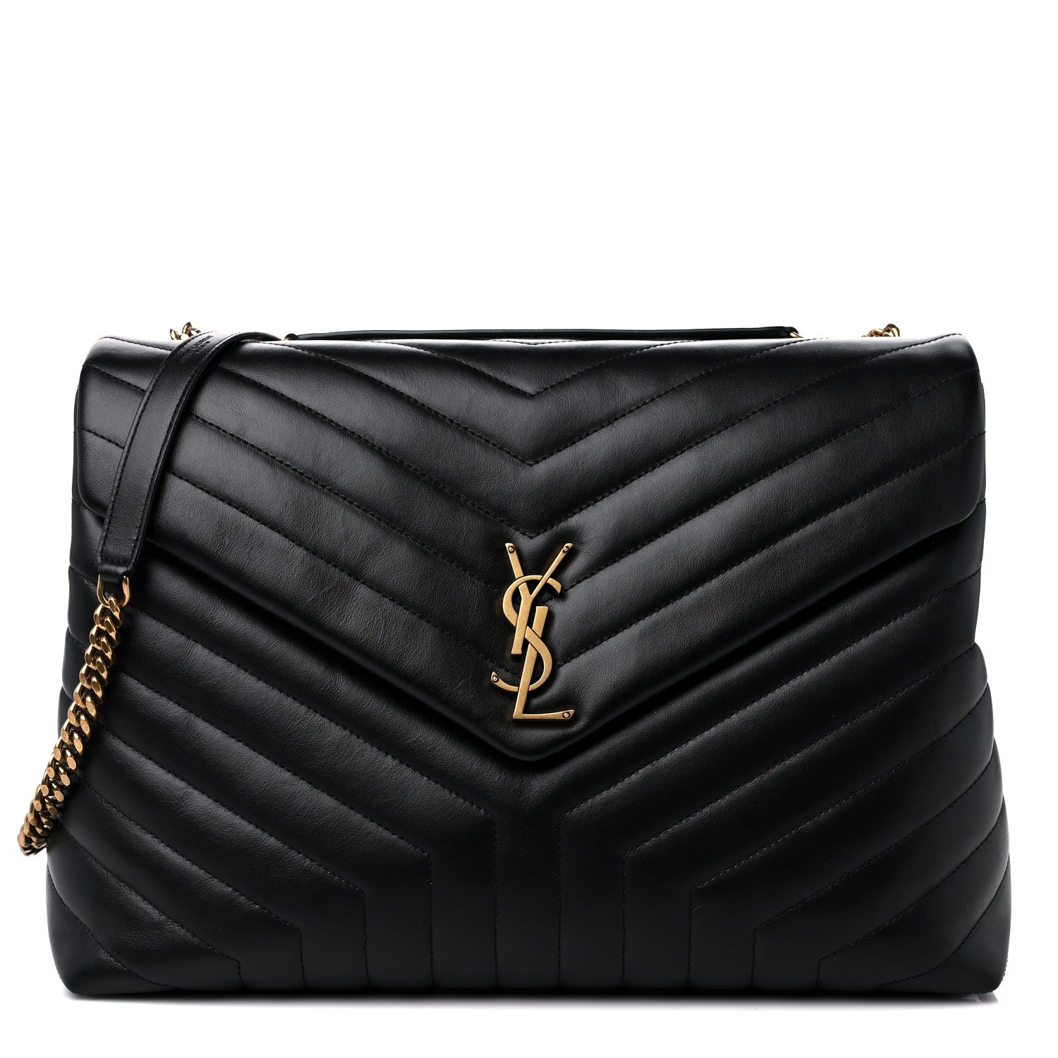 Saint Laurent Calfskin Y Quilted Monogram Large Loulou Chain Satchel Black 1 of 10