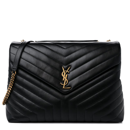 Saint Laurent Calfskin Y Quilted Monogram Large Loulou Chain Satchel Black 1 of 10