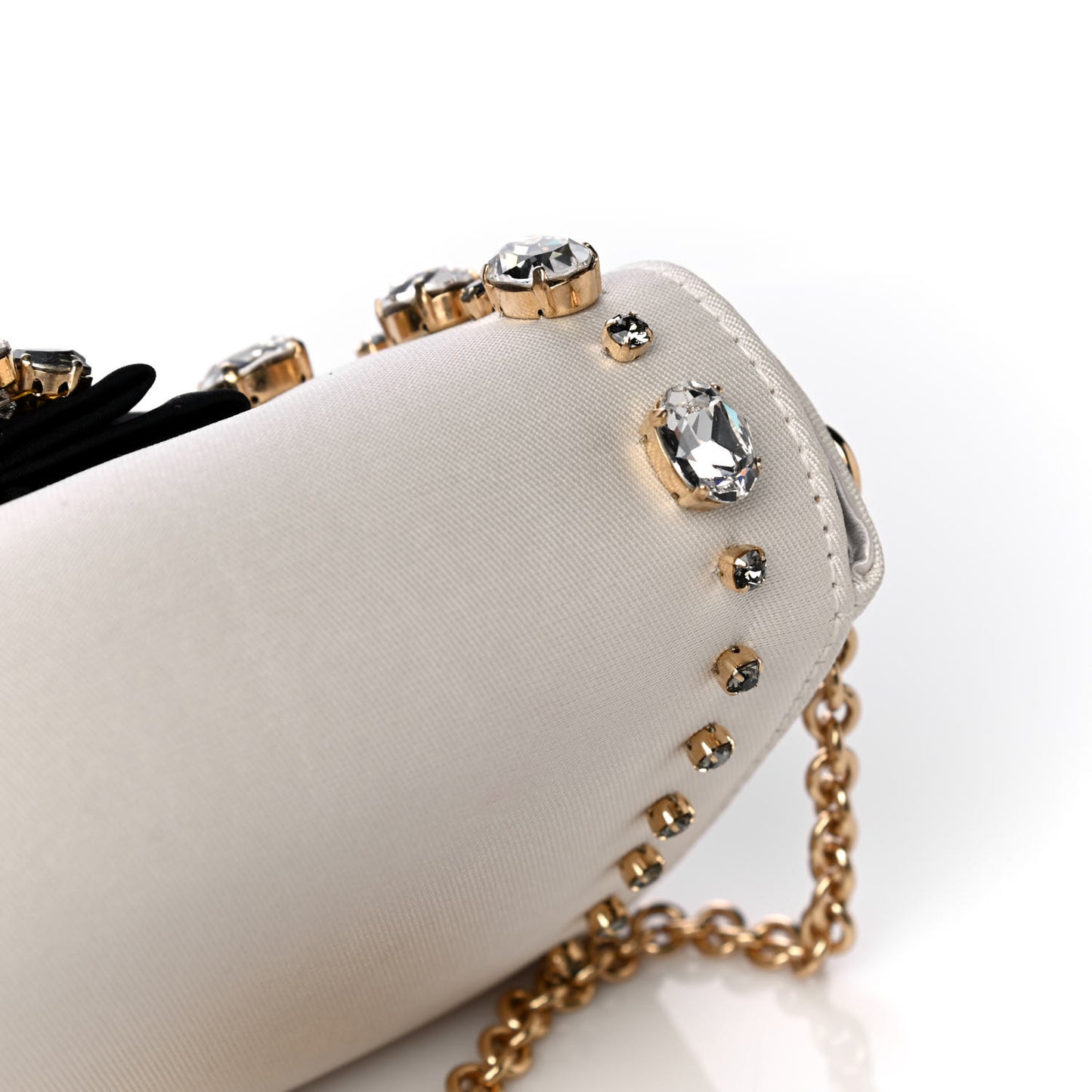 Canvas Crystal Embellished Childrens Bow Chain Clutch White