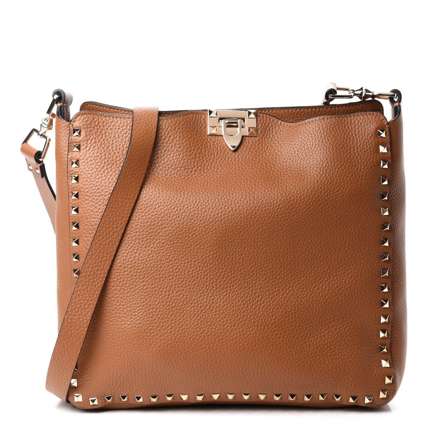 Pebbled Calfskin Large Rockstud Flip-Lock Messenger Bag Light Cuir