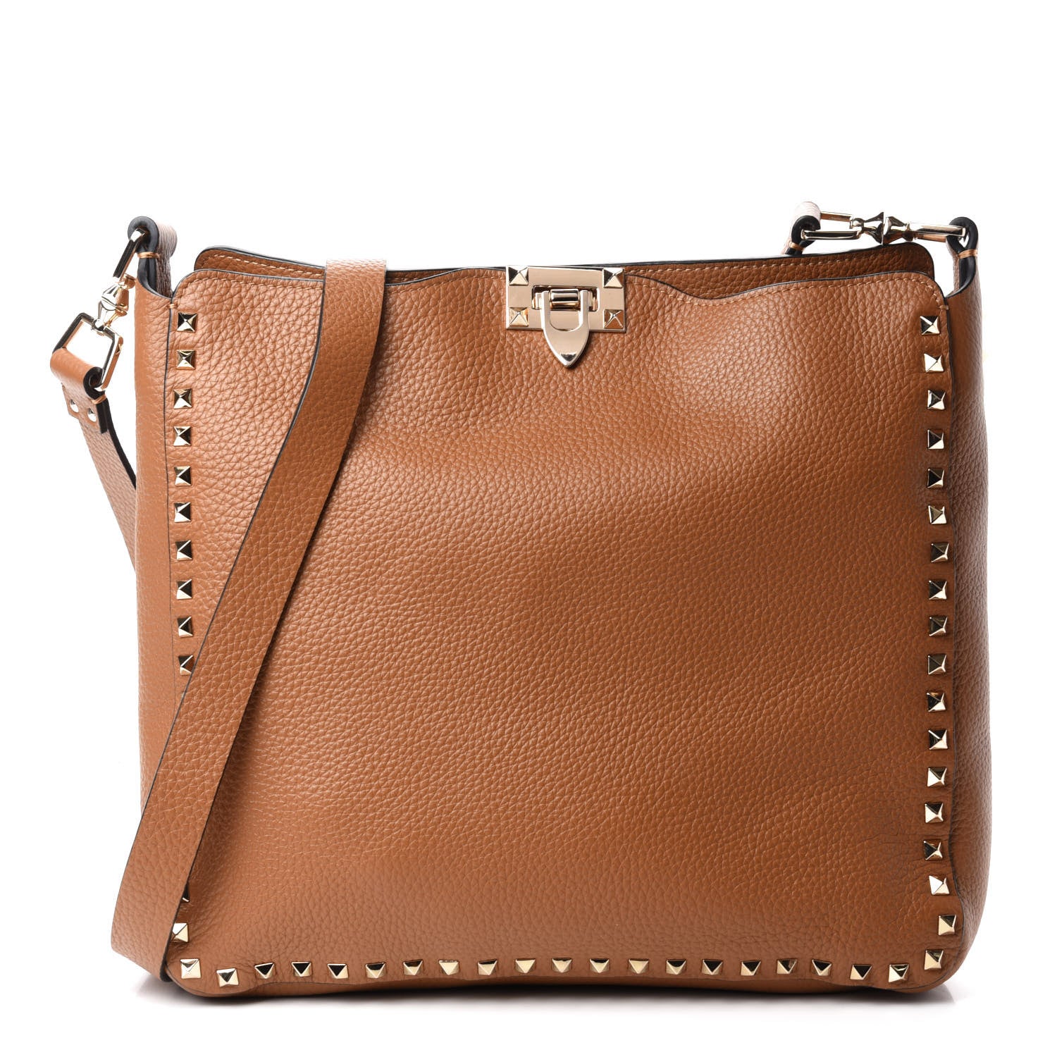 Valentino Garavani Pebbled Calfskin Large Rockstud Flip-Lock Messenger Bag Light Cuir 1 of 9