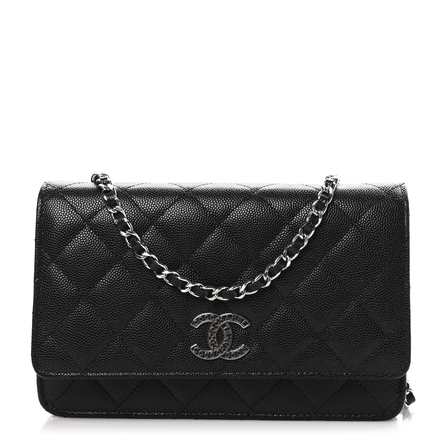 Caviar Quilted CC Logo Wallet on Chain WOC Black