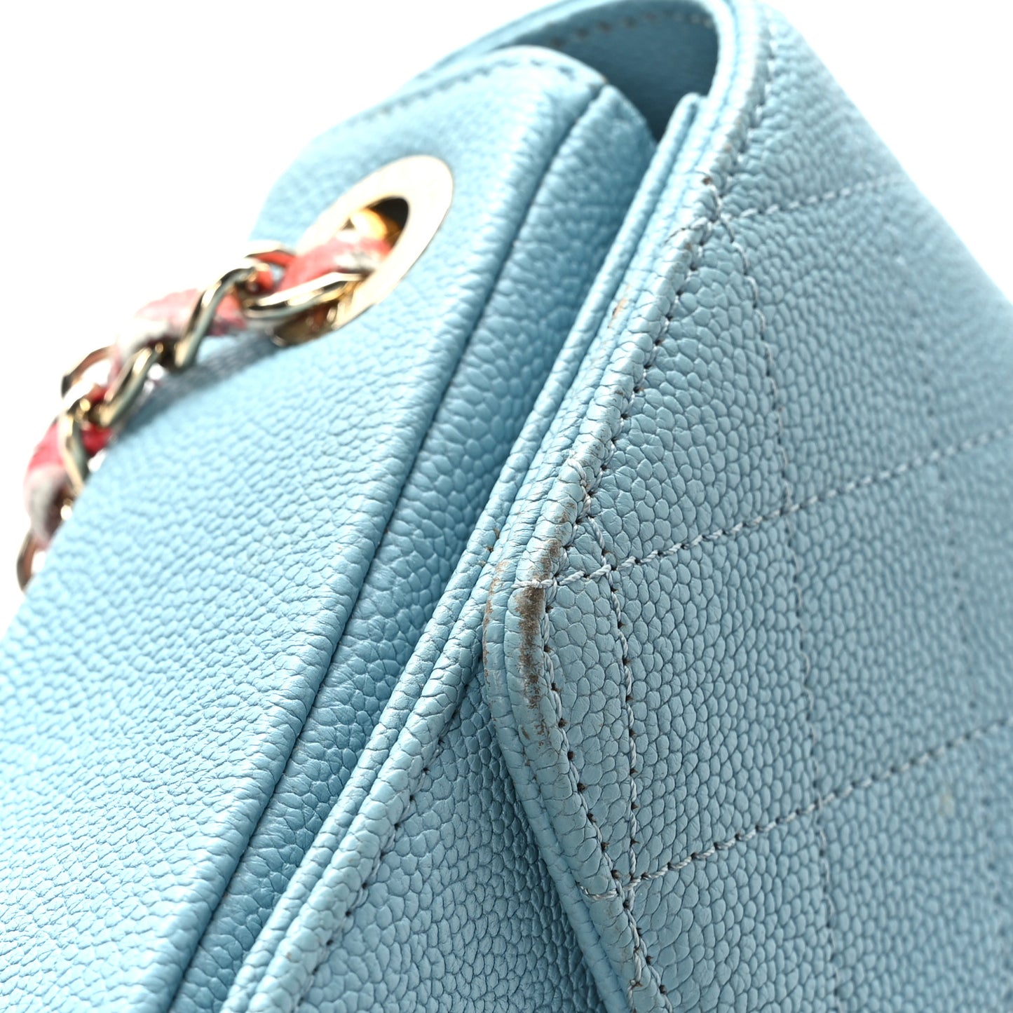 Grained Calfskin Quilted Medium Cuba Top Handle Flap Blue