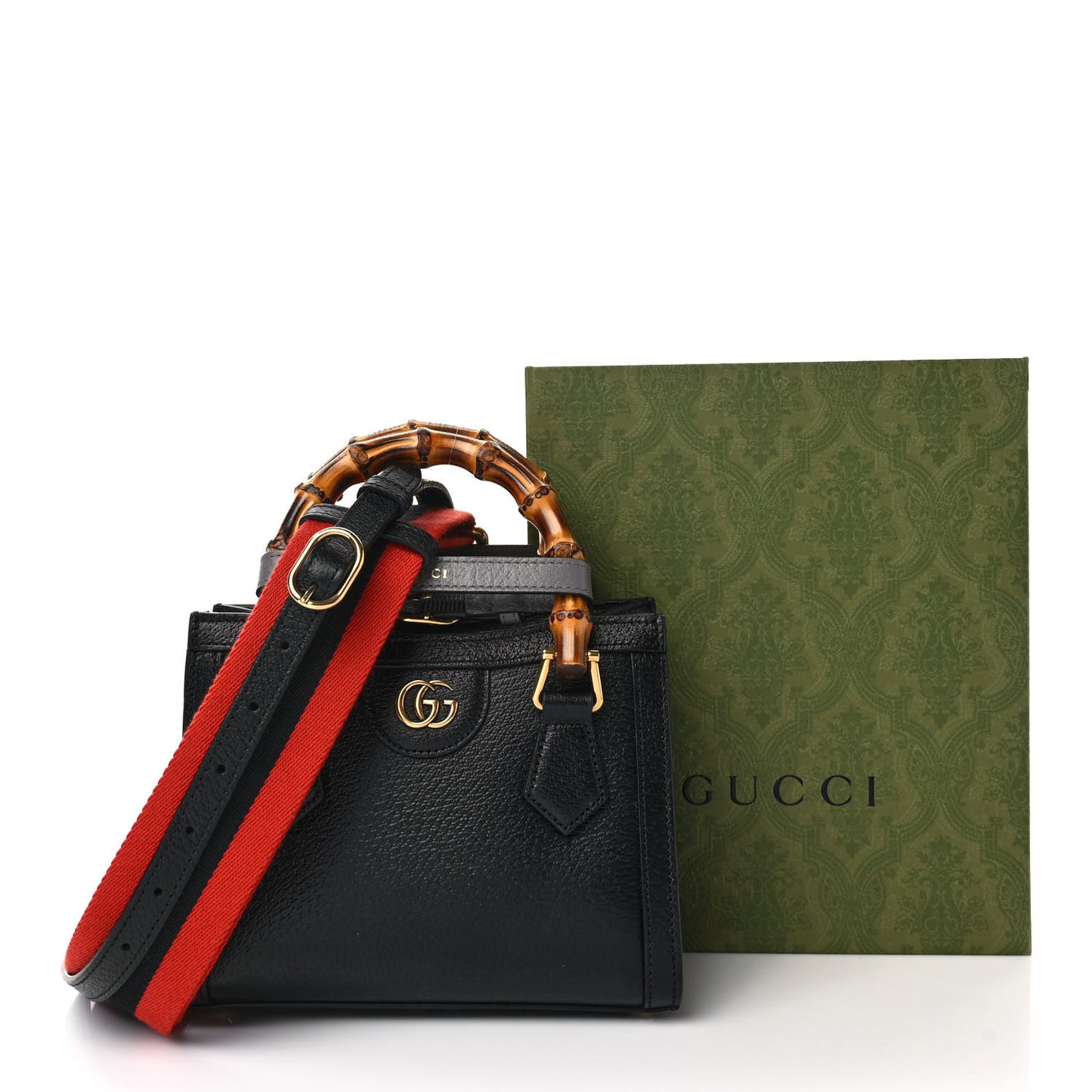 Textured Dollar Calfskin Web Mini Diana Tote Bag Black