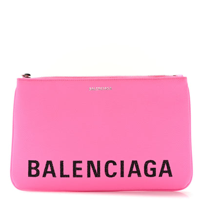 Balenciaga Calfskin Logo Zip Pouch Acid Pink Light Black 1 of 12