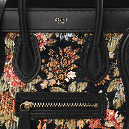 Celine Calfskin Lambskin Canvas Jacquard Floral Nano Luggage Black 8 of 10