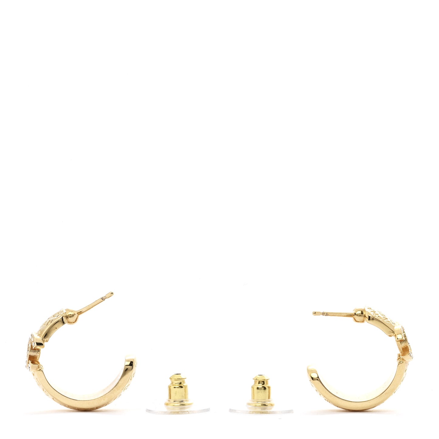 Metal Crystal CC Logo Hoop Earrings Gold