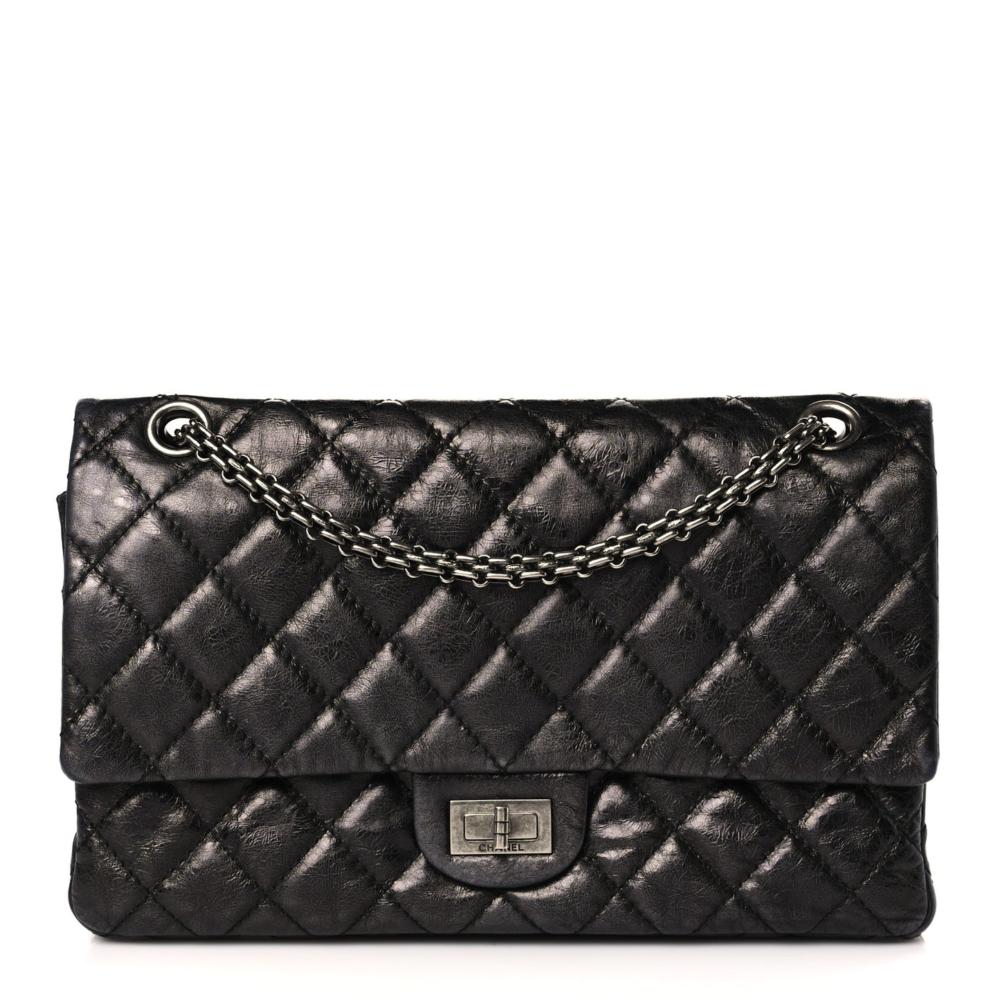 Metallic Aged Calfskin Quilted 2.55 Reissue 226 Flap Black